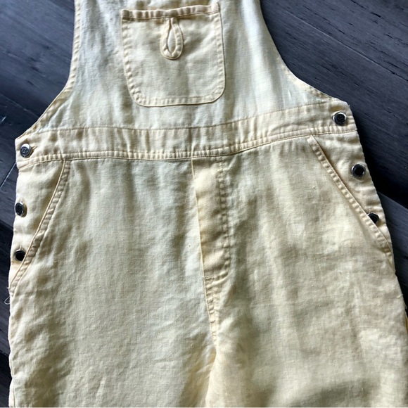 Vintage Y2K Pastel Yellow Linen Cropped Overalls - Picture 5 of 12